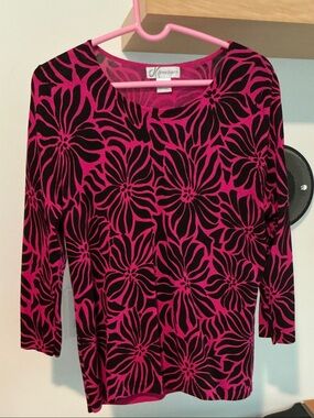 Contemporary Pink and Black Floral Long Sleeve  Top